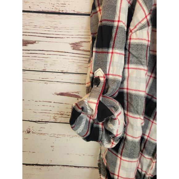 Catherines Black Plaid Roll Tab Sleeve Work Button Down Shirt Women's Size 0X - Picture 8 of 10